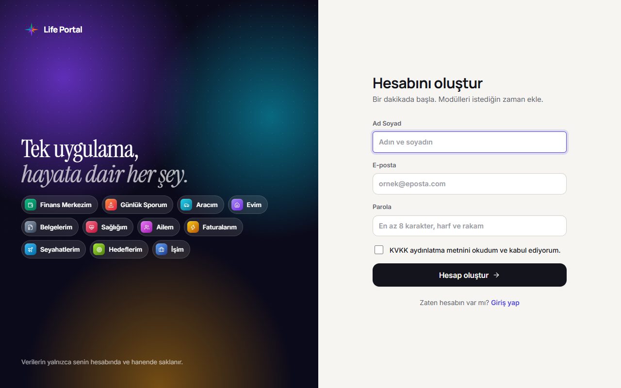 Life Portal — Kayıt ve giriş