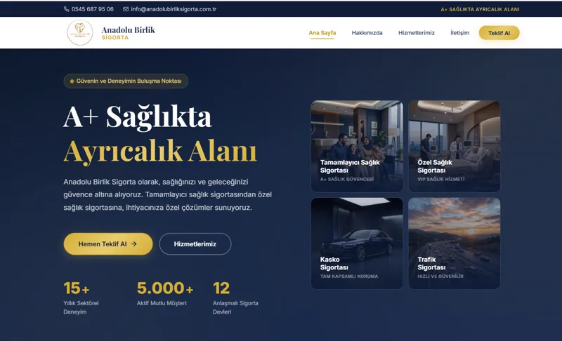 Anadolu Birlik Sigorta — Sigorta şirketi kurumsal web sitesi ve CRM entegrasyonu