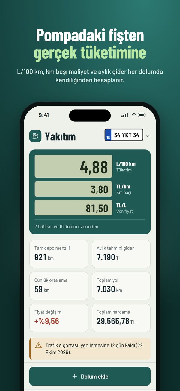 Yakıtım mobil uygulaması — Gerçek tüketim