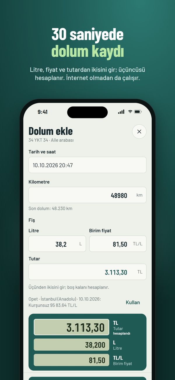 Yakıtım mobil — 30 saniyede dolum
