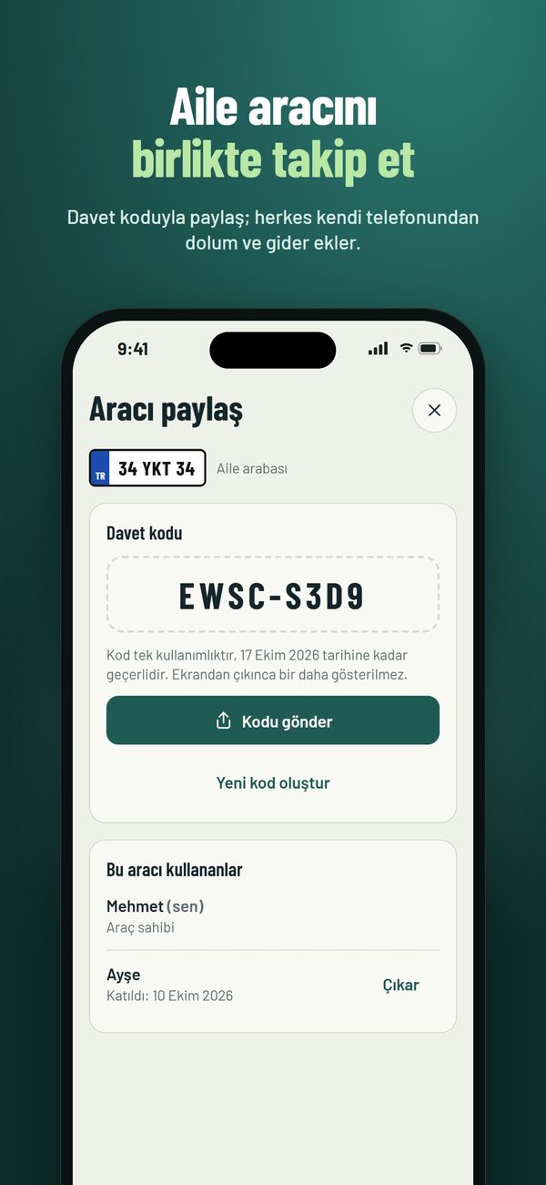 Yakıtım mobil — Aile aracı paylaşımı