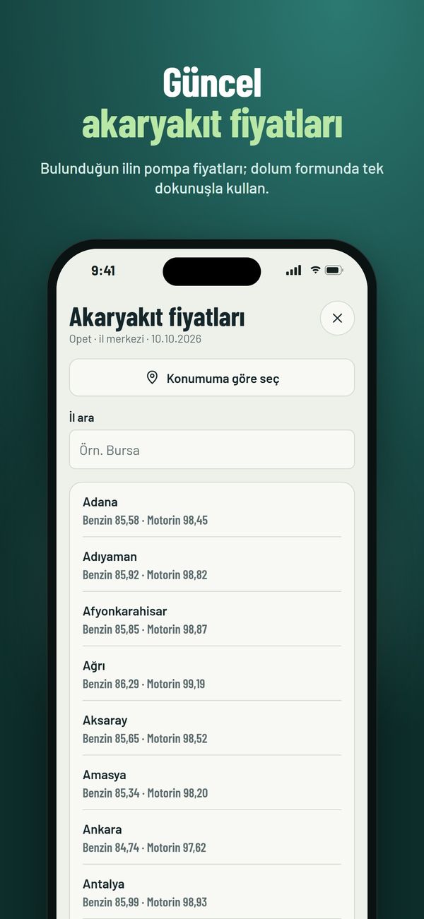 Yakıtım mobil — Güncel akaryakıt fiyatları
